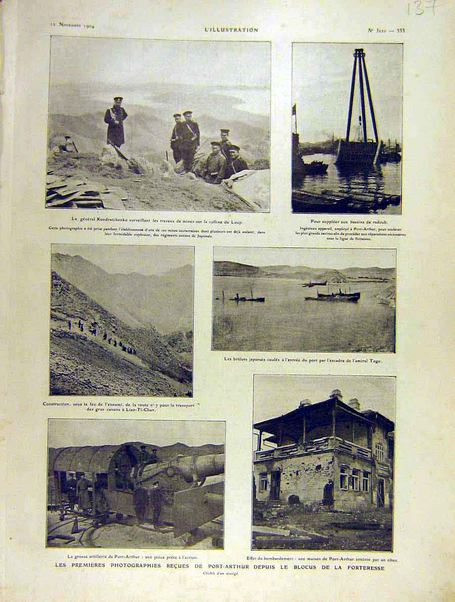 Original Old Antique Print Port-Arthur War Fortress Liao-Ti-Chan 1904 20th