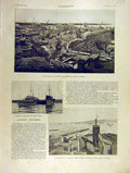 Original Old Antique Print Gibraltar Russian Torpedo Ships Tangier Alger 1904