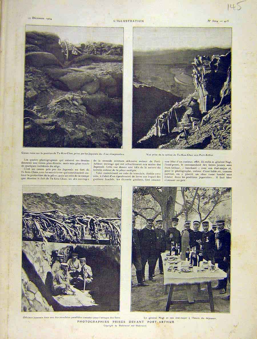 Original Old Antique Print Japanese War Port-Arthur Officers Nogi 1904 20th