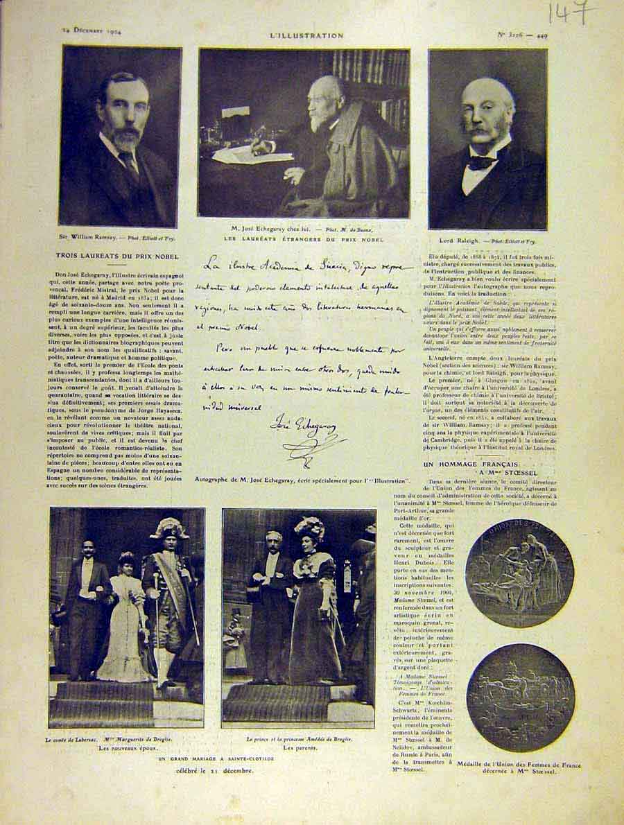 Original Old Antique Print Nobel Prize Amedee Prince Marriage French 1904 20th