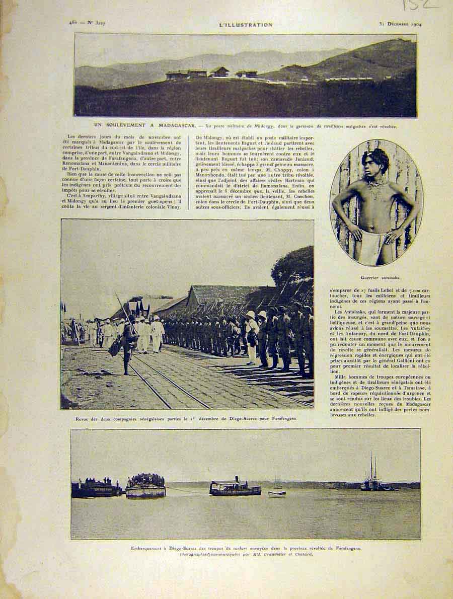 Original Old Antique Print Madagascar Diego-Suarez Farafangana French 1904 20th
