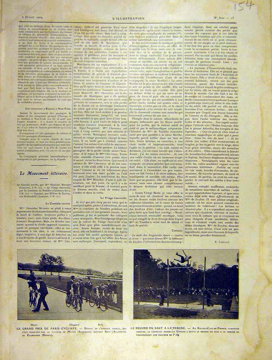 Original Old Antique Print Paris Cyclist Athletics High-Jump French 1904 20th