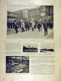 Original Old Antique Print King Spain Alphonse-Xiii Russian Navy Villette 1904
