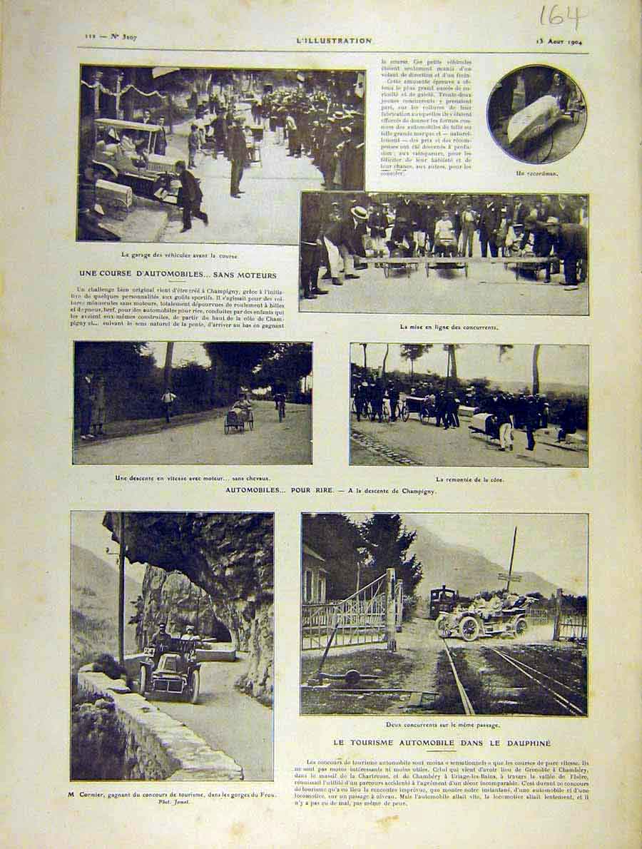 Original Old Antique Print Automobile Race Dauphine Motor-Car French 1904 20th