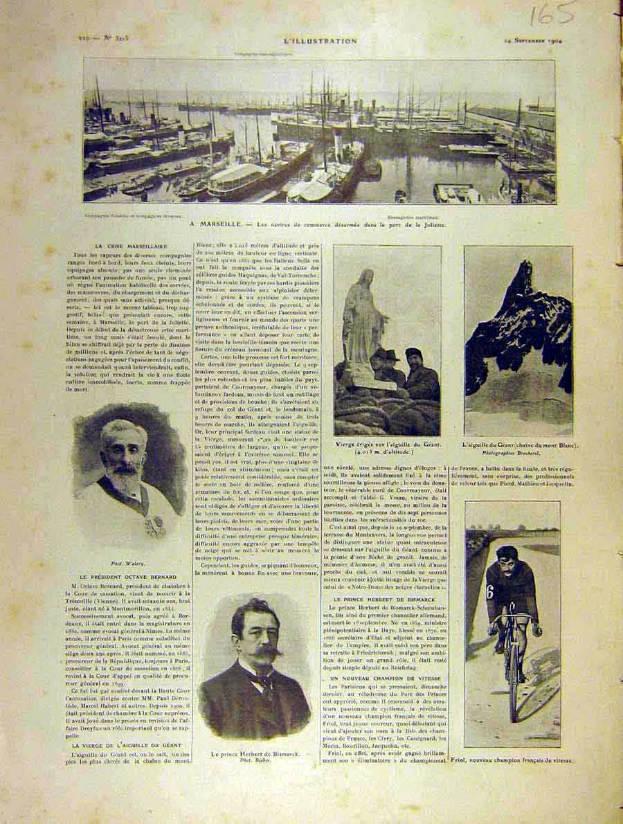 Original Old Antique Print Marseille Bernard Bismarck Geant Friol 1904 20th