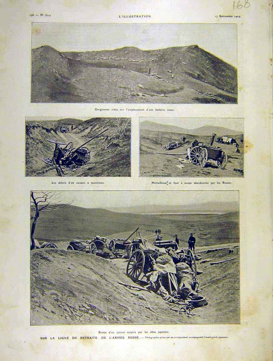 Original Old Antique Print Russian Army War Japanese Battle-Field 1904 20th