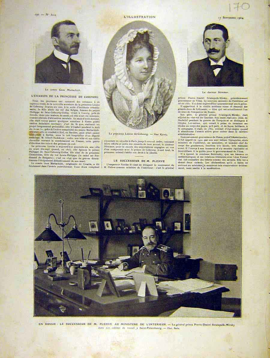 Original Old Antique Print Princess Cobourg Stimmer Mattachich Russian Minister