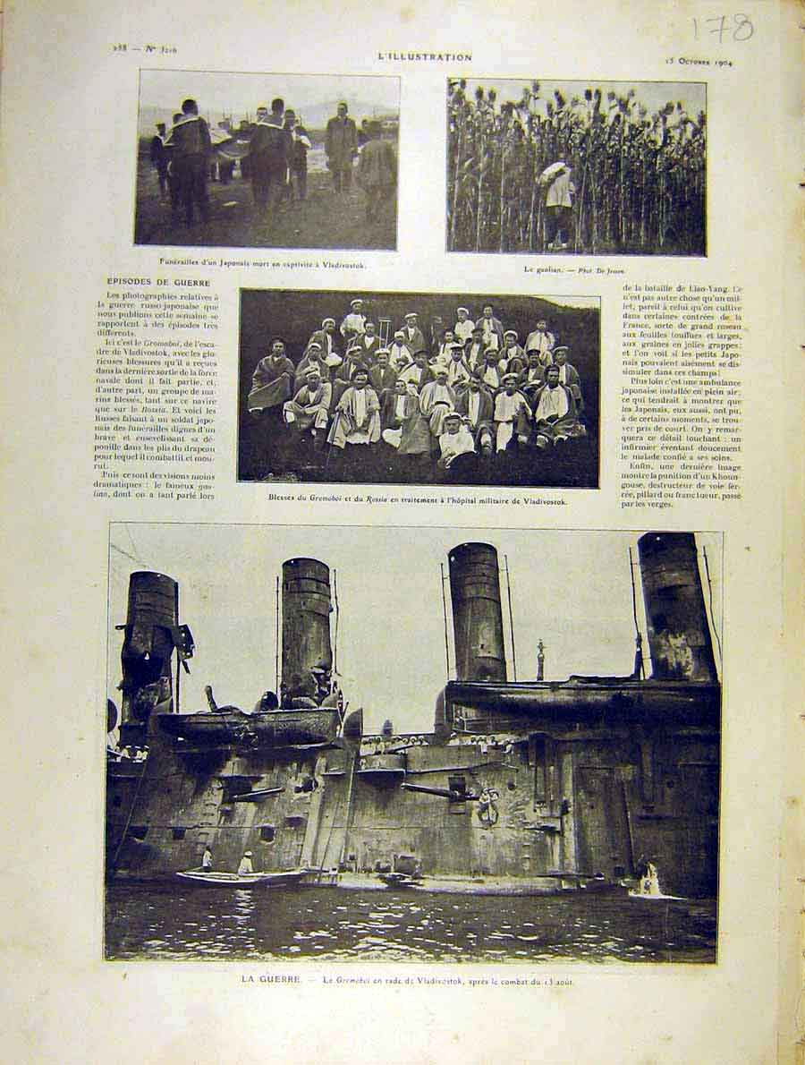 Original Old Antique Print War Gromoboi Vladivostok Japanese French 1904 20th