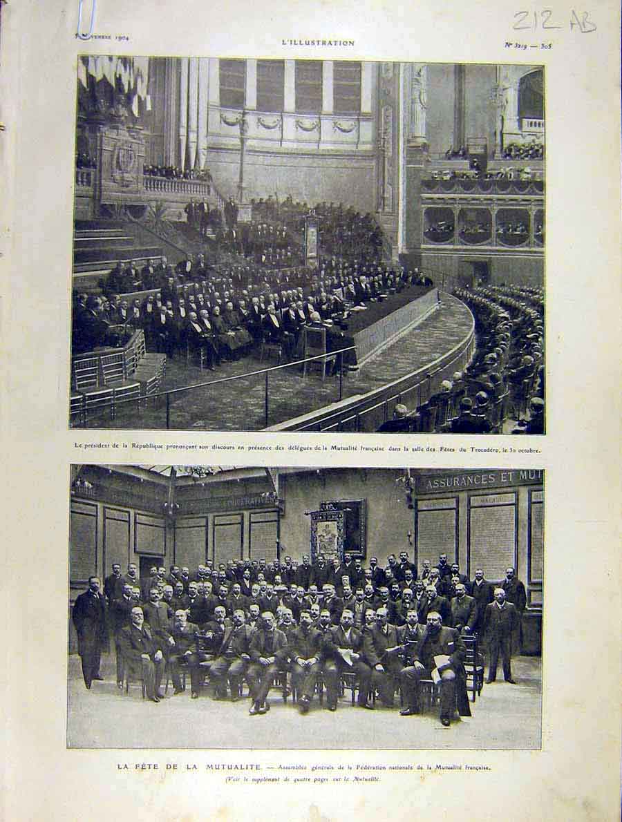 Old Antique Print Banquet Sketches Mutuality Fete Federation French 1904 20th