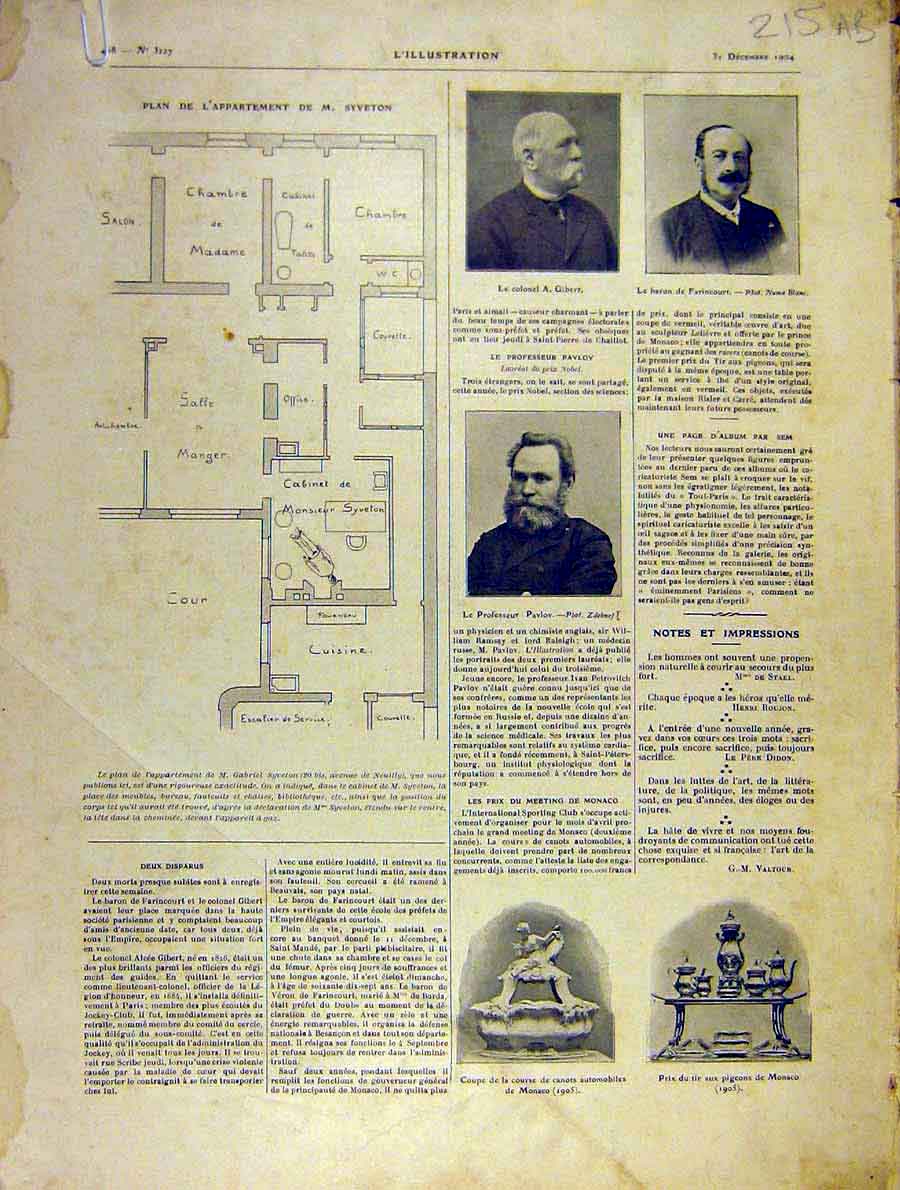 Original Old Antique Print Syveton Monaco Gibert Pavlov Menard French 1904 20th