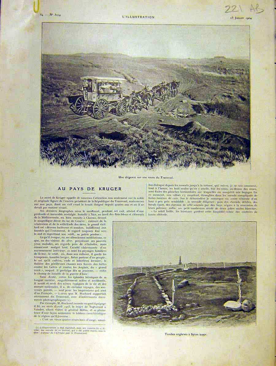 Original Old Antique Print Transvaal Africa Kruger Spion-Kopje Boer Tomb 1904