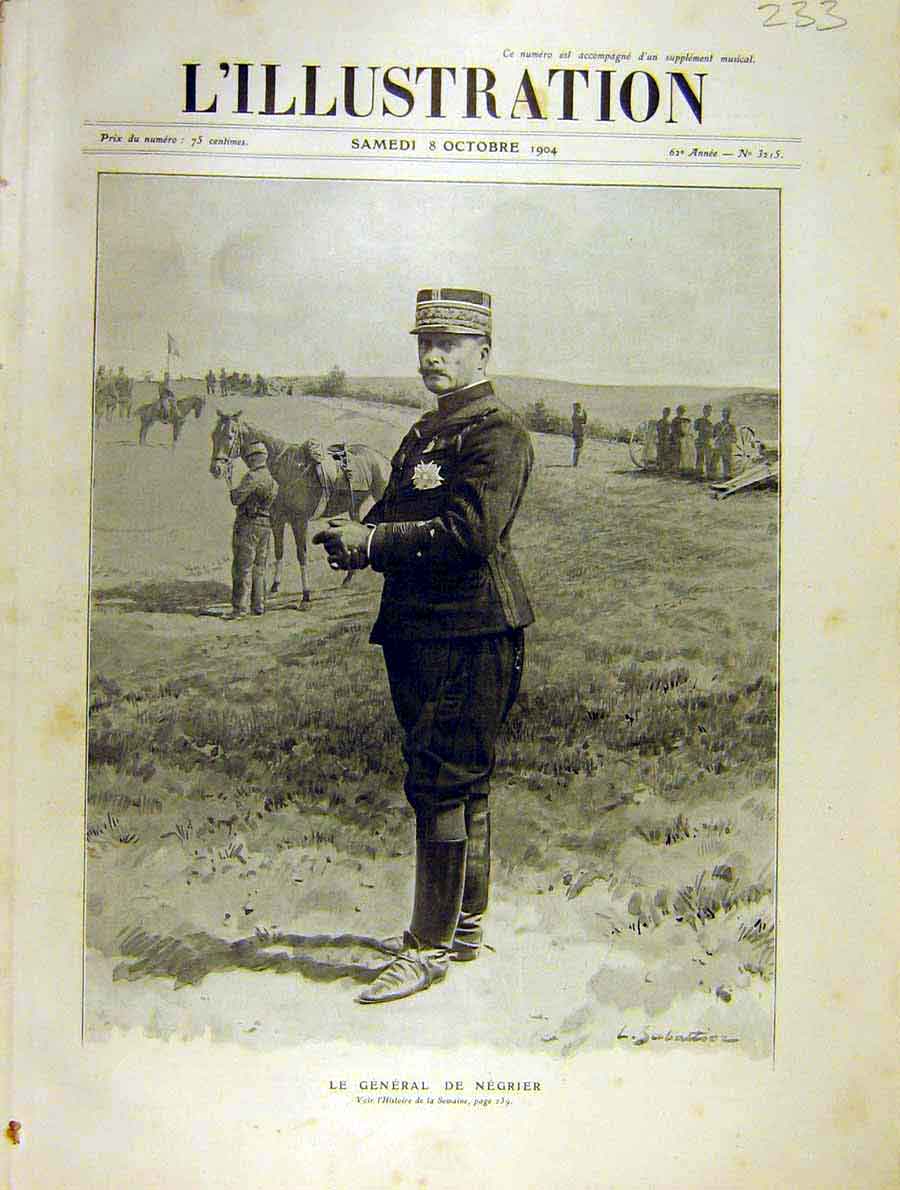Original Old Antique Print Portrait General Negrier French 1904 Military 20th