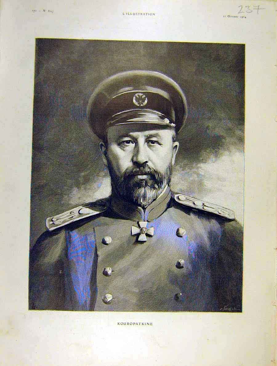 Original Old Antique Print Portrait Kouropatkine Military French 1904 20th