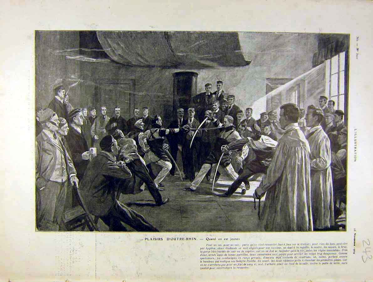 Original Old Antique Print Rhine Pleasures Entertainment French 1904 20th