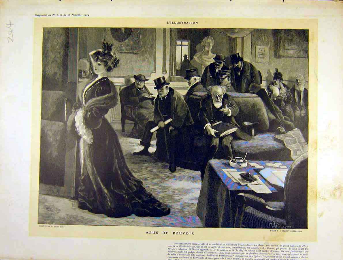 Original Old Antique Print Guillaume Sketch Abus-De-Pouvoir Solicitor Court 1904
