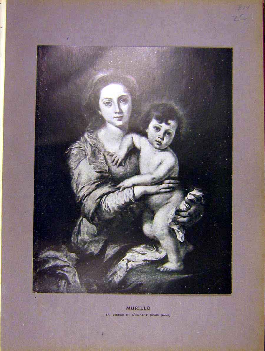 Original Old Antique Print Religious Murillo Jesus-Child Virgin French 1904 20th