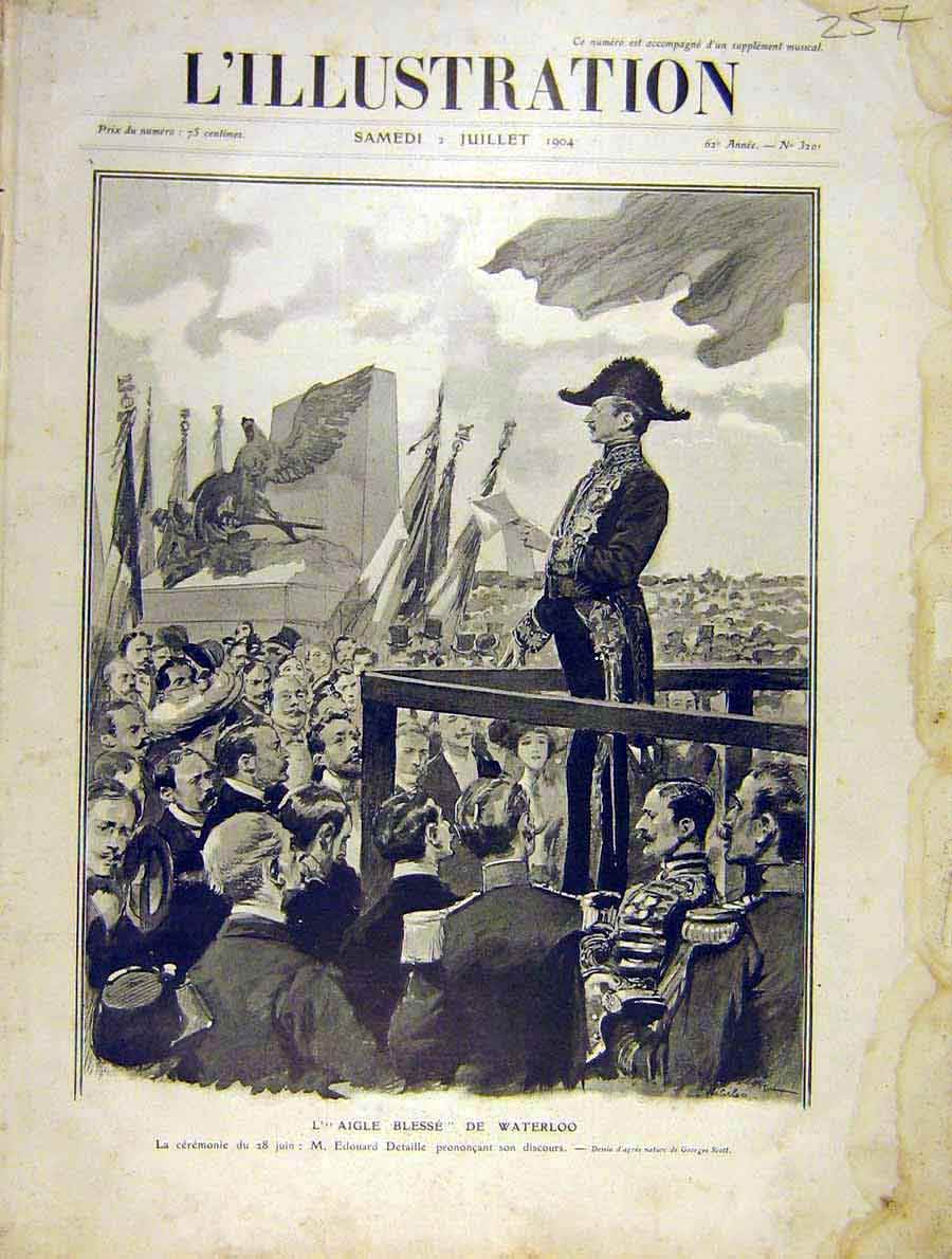 Original Old Antique Print Waterloo Detaille Ceremony French 1904 20th Century