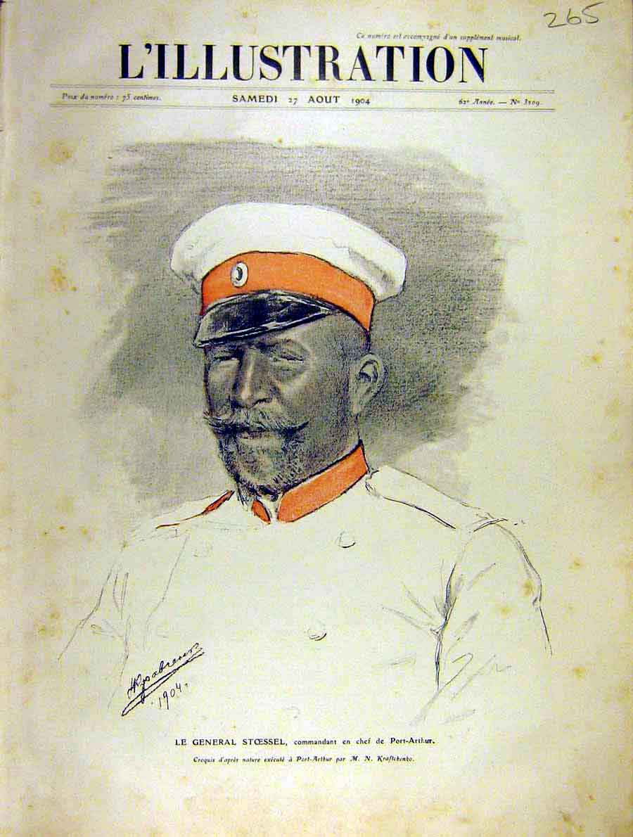 Original Old Antique Print Portrait General Stoessel Port-Arthur French 1904