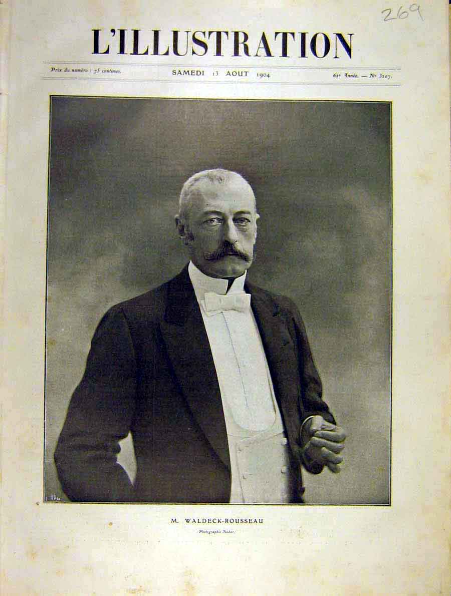 Original Old Antique Print Portrait Waldeck-Rousseau French 1904 20th Century