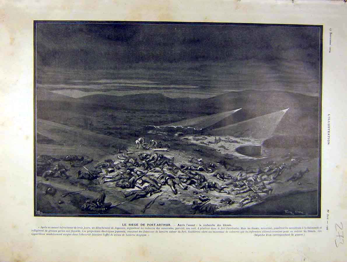 Original Old Antique Print Port-Arthur Siege War Russian-Japanese 1904 20th