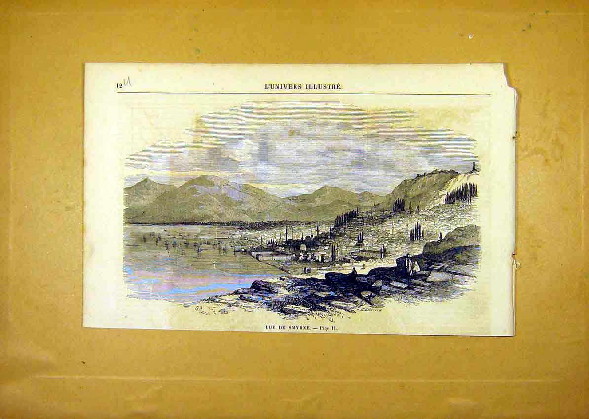 Original Old Antique Print View Smyrnia Village City French 1859 19th