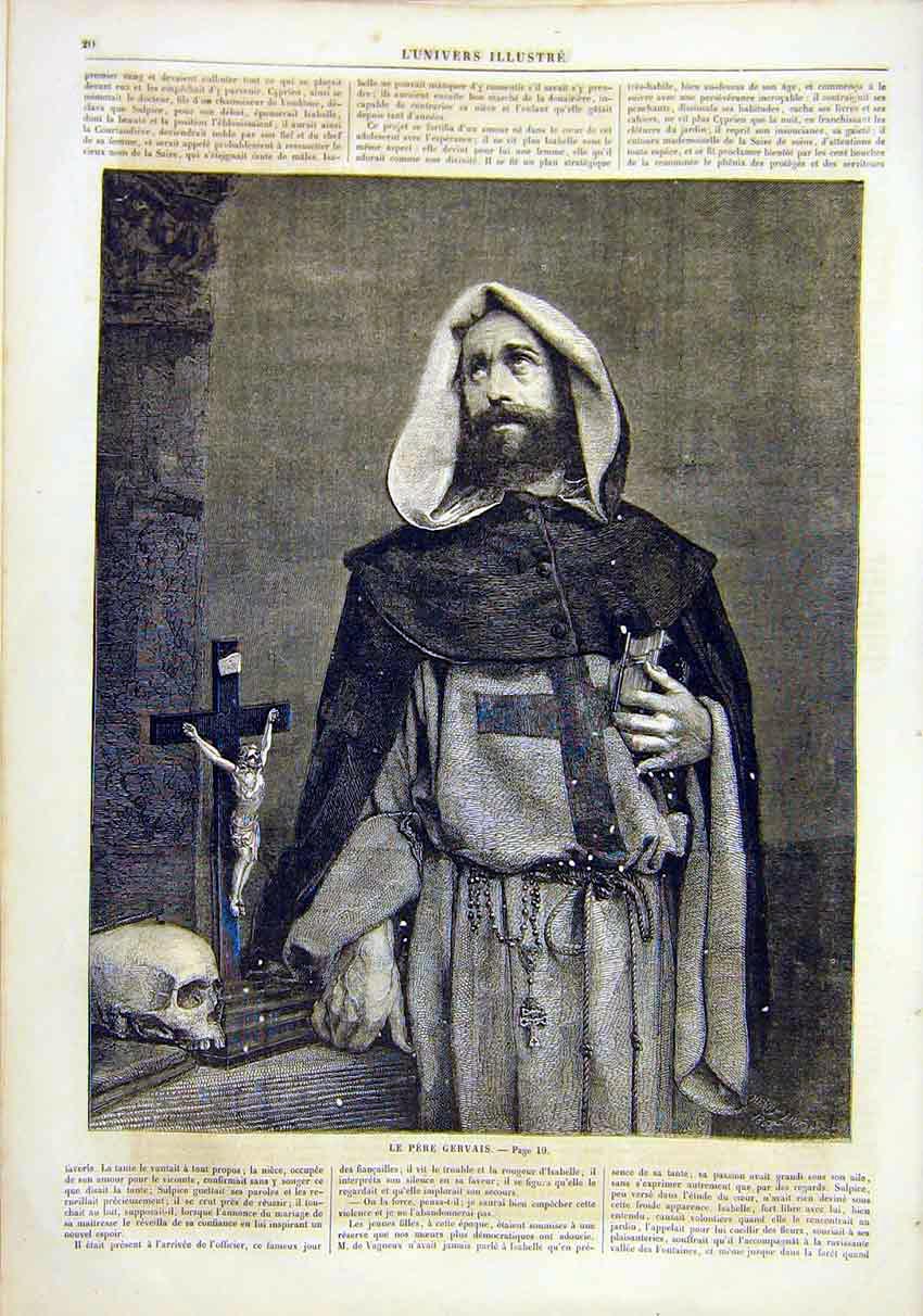 Original Old Antique Print Portrait Father Gervais Priest Religious 1859 19th