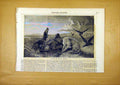 Original Old Antique Print Dogs Friend Death Man Birds Fine Art French 1859