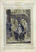 Original Old Antique Print Christmas Eve Girl Boy Fine Art French 1859 Victorian