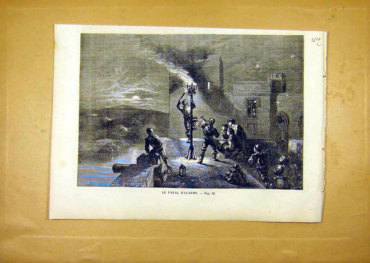 Original Old Antique Print Alarm Fire Troops Siers War French 1859 Victorian