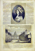 Original Old Antique Print Portrait Charlotte Corday France French 1859 19th