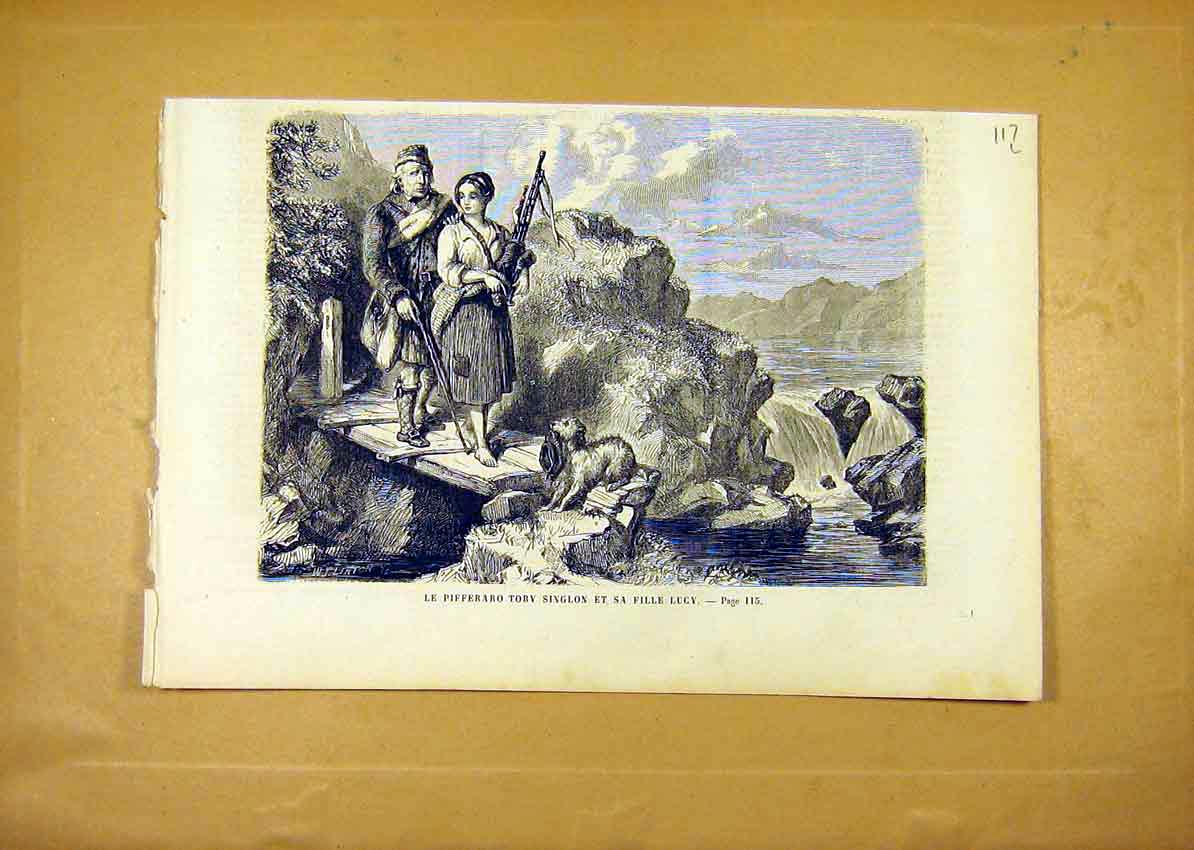 Original Old Antique Print Portrait Toby Singlon Lucy French 1859 Piper 19th