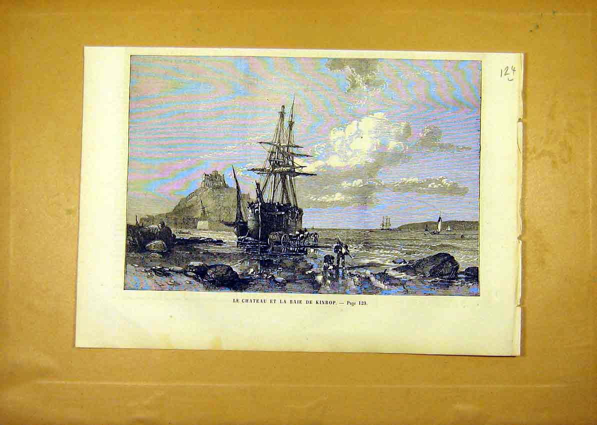 Original Old Antique Print Castle Kinrop Bay Ship French 1859 19th