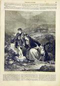 Original Old Antique Print Moment Truth Lady Boy Dog Fine Art French 1859 19th