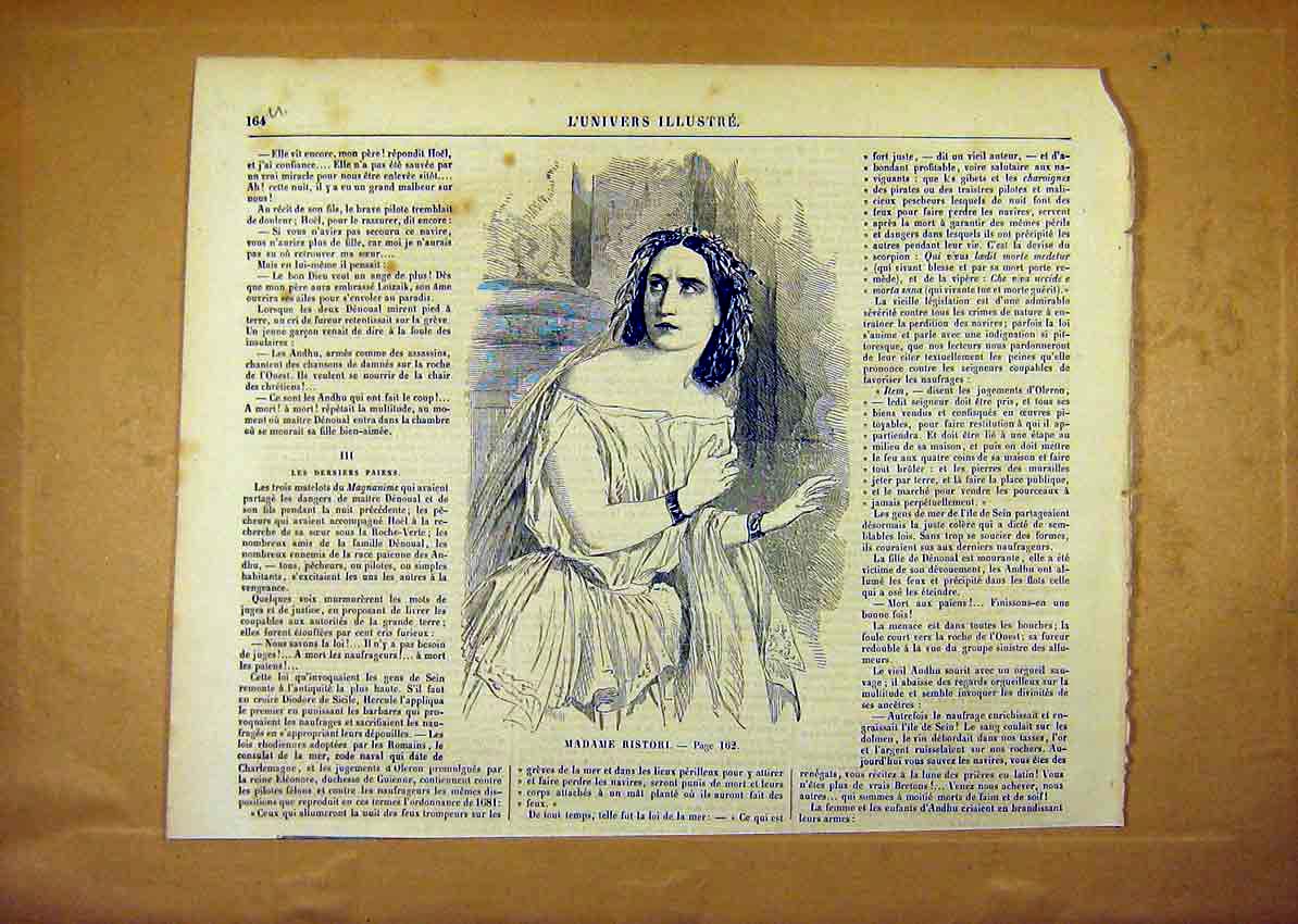 Original Old Antique Print Portrait Madame Ristori French 1859 19th