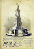 Original Old Antique Print Fountain Seige Geneva Switzerland French 1859 19th