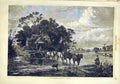 Original Old Antique Print Spring-Time Village Wood-Cart Fine Art 1859 Victorian