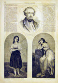 Original Old Antique Print Portrait Scheffer Girl St Patrick Sun French 1859