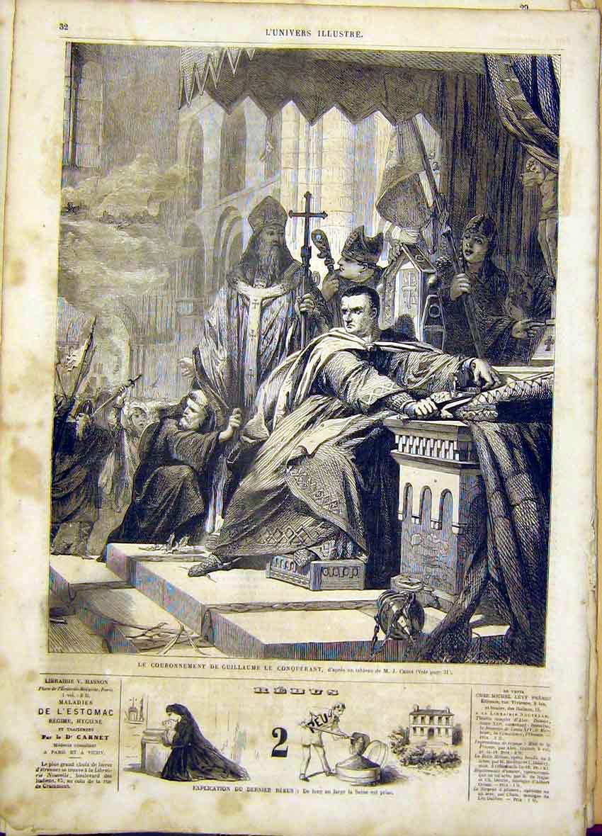 Original Old Antique Print Guillaume Enthronement Cross Fine Art French 1865