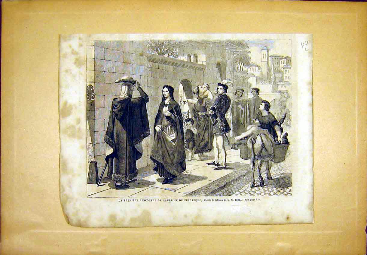 Original Old Antique Print Thomas Fine Art Petrarque French 1865 19th