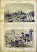 Original Old Antique Print Venice Dogana Horloge French 1865 19th