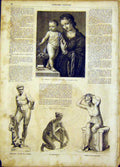 Original Old Antique Print Da Vinci Fine Art Statue Hercules Baigneuse 1865 19th