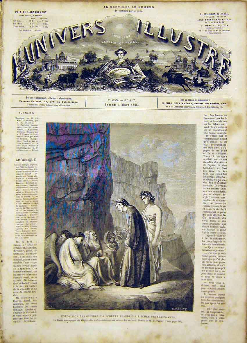 Original Old Antique Print Hippolyte Flandrin Exhibition French 1865 Art 19th