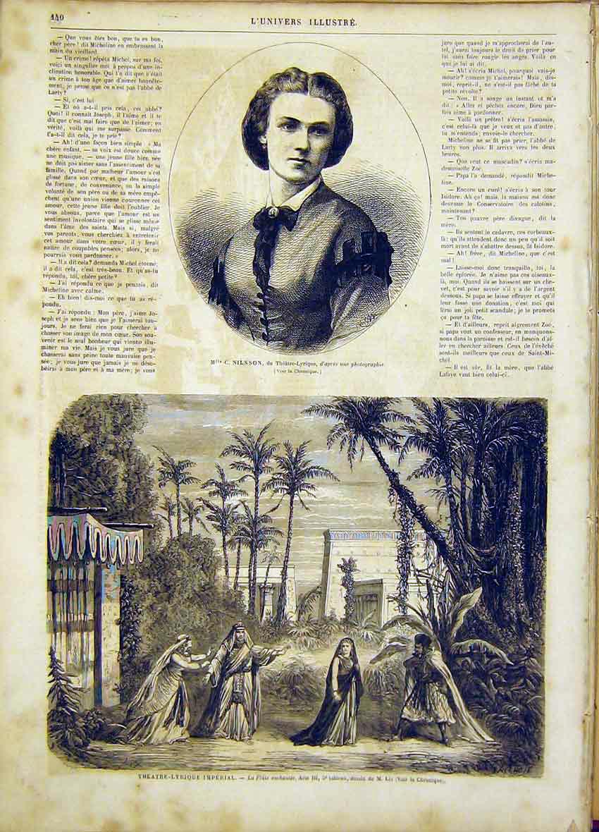 Original Old Antique Print Portrait Nilsson Theatre Lyric Imperial Lix 1865 19th