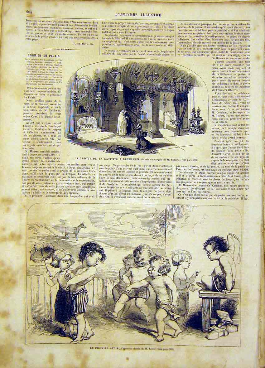 Original Old Antique Print Cave Bethlehem Roberts April Lower Fine Art 1865 19th