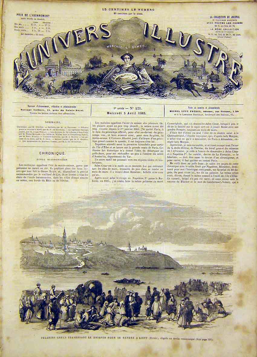 Original Old Antique Print Kieff Russia Greeks Pelerins French 1865 Victorian