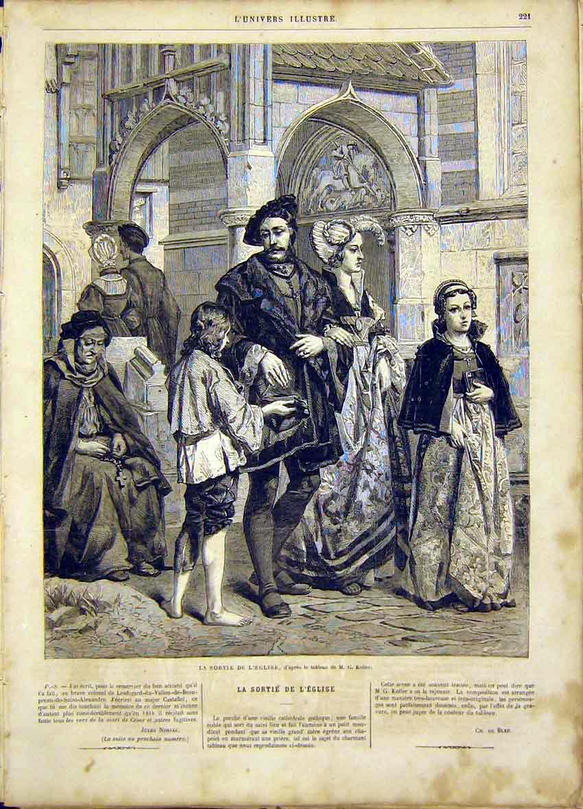 Original Old Antique Print English Exit Koller Fine Art French 1865 Victorian