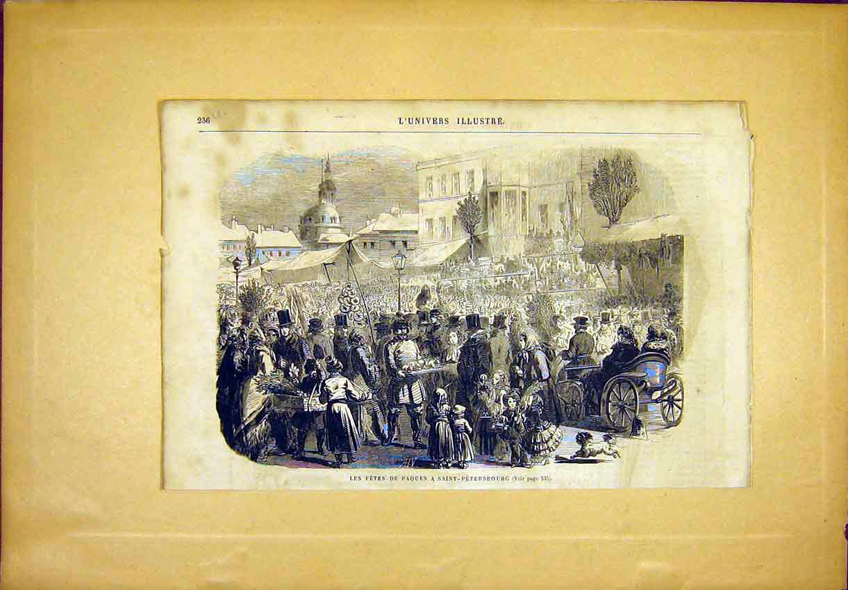Original Old Antique Print Fete Saint Petersburg Russia Festival French 1865