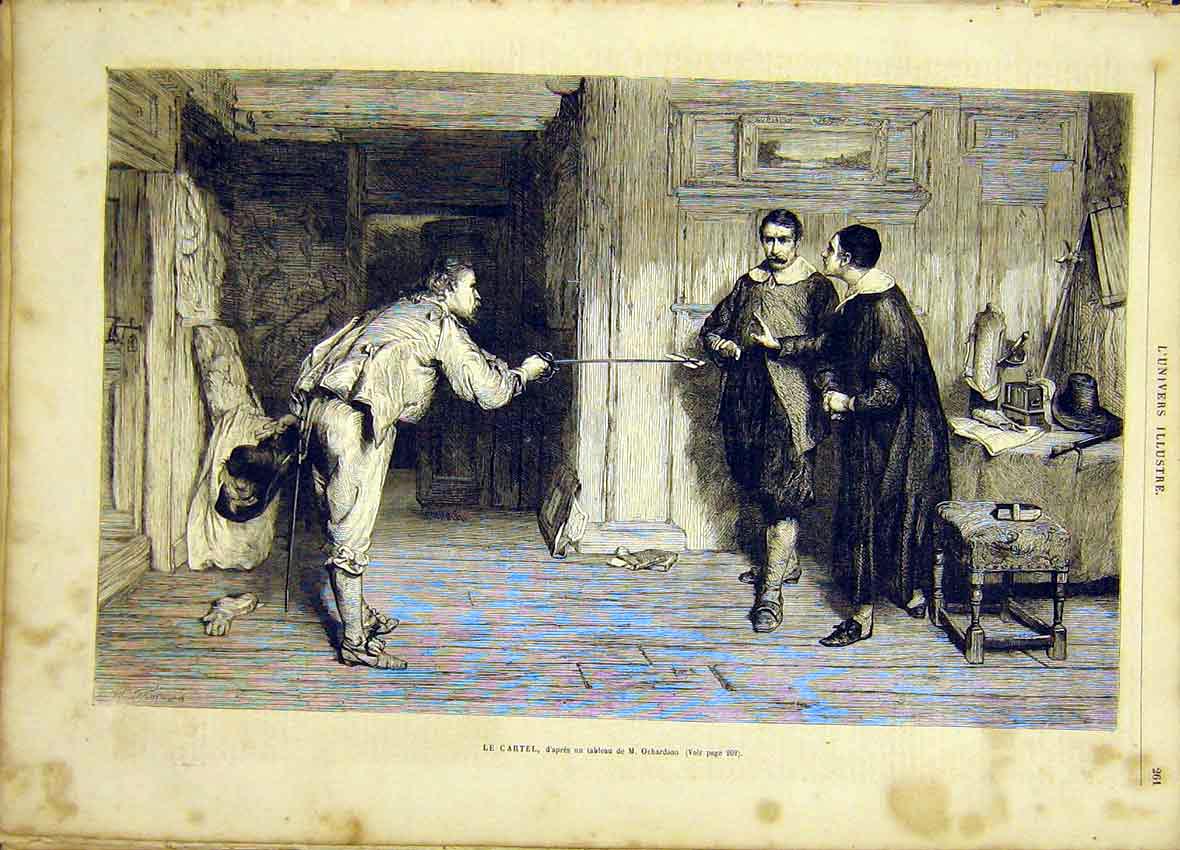 Original Old Antique Print Cartel Ochardson Fine Art French 1865 19th