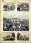 Original Old Antique Print Cluzion Morlaix Landerneau Guigamp Lannion 1865 19th