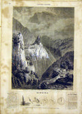 Original Old Antique Print Fortress Sokol Turkey Kanitz French 1865 Victorian